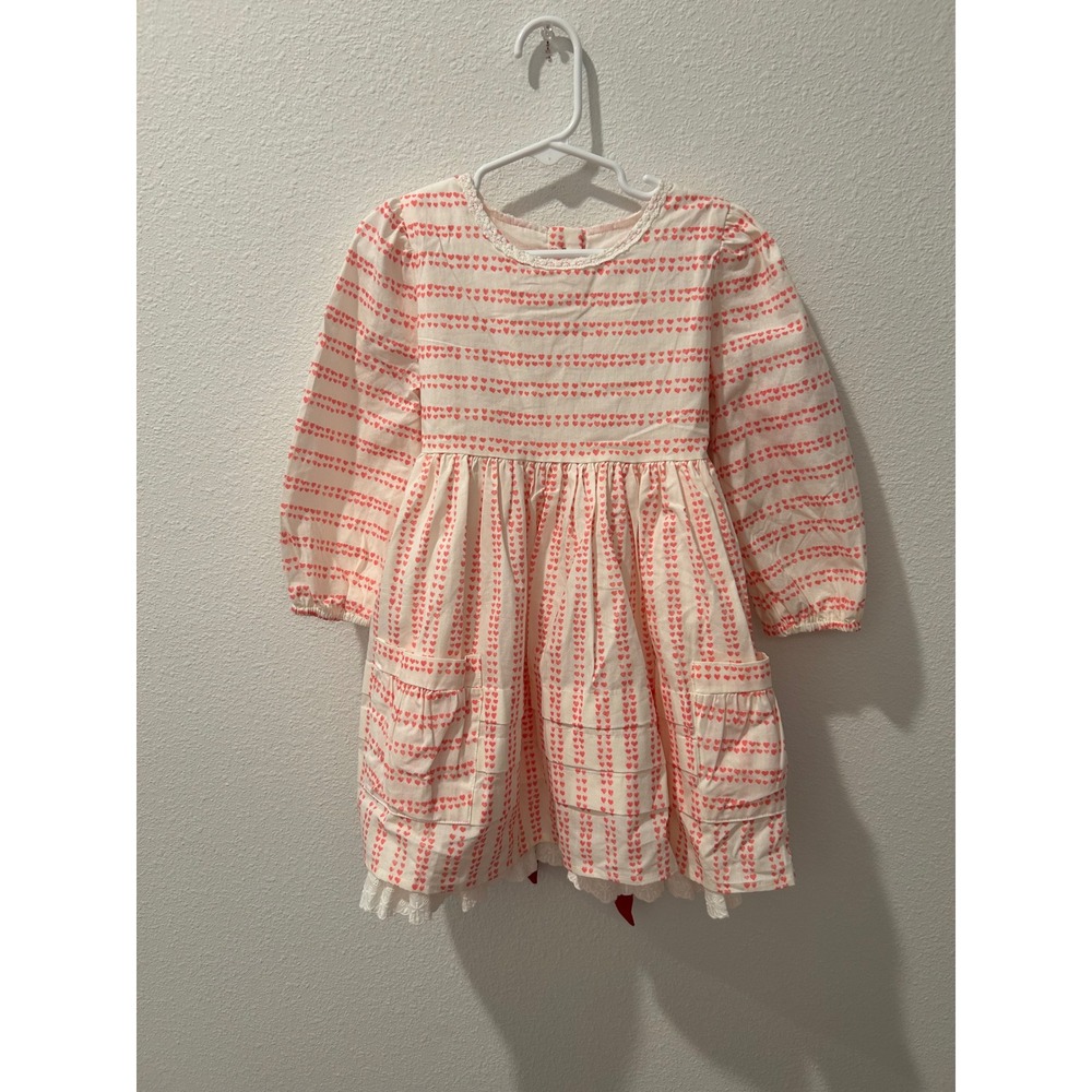 Sweet Honey Girls Pink Heart Stripe Long Sleeve Dress Lace Trim 4T NWT